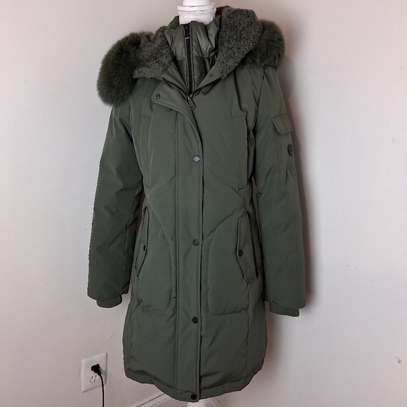 1 MADISON VERA Fox Fur Trimmed Hooded Parka Size Small - Picture 7 of 12
